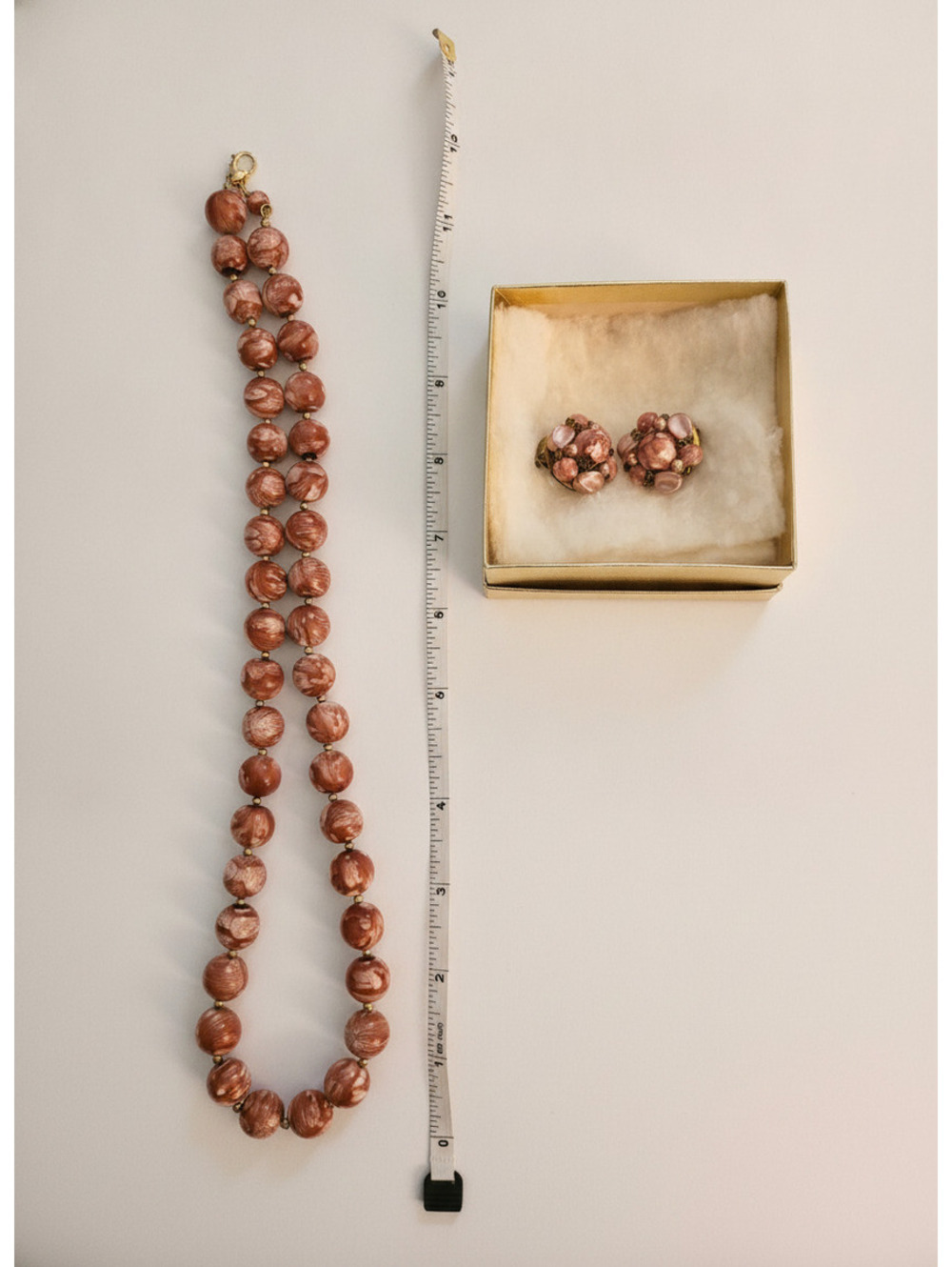 Vintage Pink Beaded Necklace and Clip-On Earrings Set